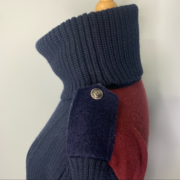 Alexander McQueen Navy Burgundy Mixed Media Knit Color Block Turtleneck Sweater - Picture 5 of 10